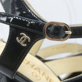 Chanel 2016 Floral-Heel Crisscross Sandals Black Patent Leather Size 38.5