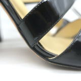 Chanel 2016 Floral-Heel Crisscross Sandals Black Patent Leather Size 38.5