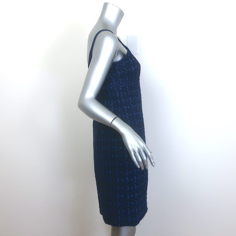 Chanel 24P Tweed Tank Dress Navy Wool-Blend Size 38 NEW