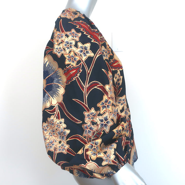 Ulla Johnson Puff Sleeve Blouse Naomi Navy/Gold Metallic Floral Print Size 4 NEW