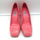 Prada Square Toe Pumps Pink Patent Leather Size 38.5 NEW