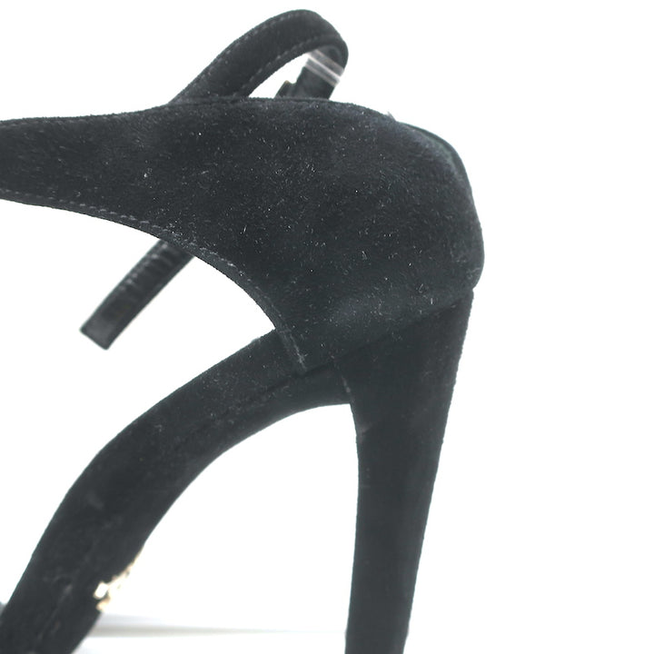 Prada Ankle Strap Sandals Black Suede Size 38.5 Open Toe Heels