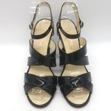 Chanel 2016 Floral-Heel Crisscross Sandals Black Patent Leather Size 38.5