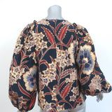 Ulla Johnson Puff Sleeve Blouse Naomi Navy/Gold Metallic Floral Print Size 4 NEW