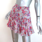 MISA Marion Ruffle Mini Skirt Gray/Multi Floral Print Chiffon Size Small