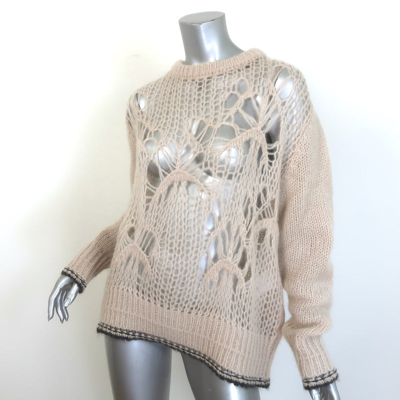 Givenchy Distressed Knit Pullover Sweater Nude Mohair-Blend Size Small