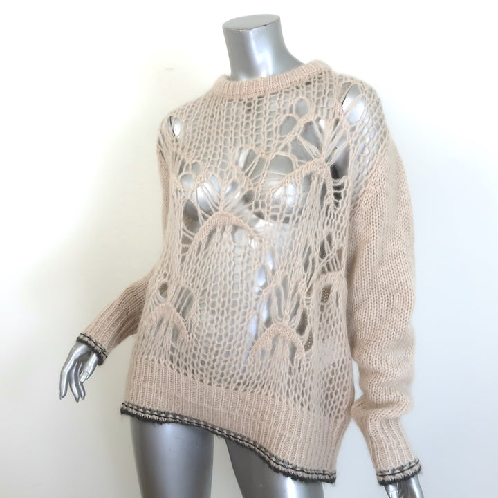 Givenchy Distressed Knit Pullover Sweater Nude Mohair-Blend Size Small