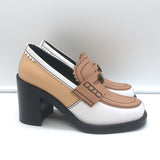 Chanel CC Penny Loafer Pumps Beige & Cream Leather Size 36 NEW