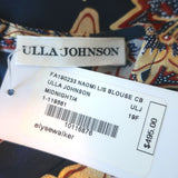 Ulla Johnson Puff Sleeve Blouse Naomi Navy/Gold Metallic Floral Print Size 4 NEW