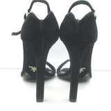 Prada Ankle Strap Sandals Black Suede Size 38.5 Open Toe Heels