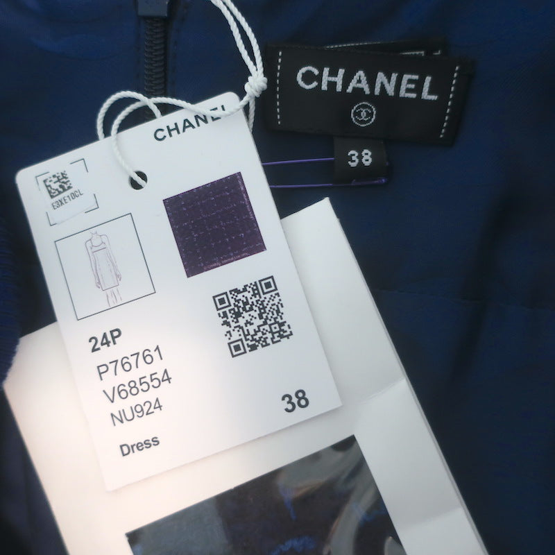 Chanel 24P Tweed Tank Dress Navy Wool-Blend Size 38 NEW