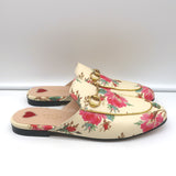 Gucci Princetown Mules Cream Rose Print Leather Size 37.5 Slip-On Flats NEW