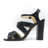 Chanel 2016 Floral-Heel Crisscross Sandals Black Patent Leather Size 38.5