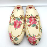 Gucci Princetown Mules Cream Rose Print Leather Size 37.5 Slip-On Flats NEW
