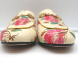 Gucci Princetown Mules Cream Rose Print Leather Size 37.5 Slip-On Flats NEW