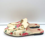 Gucci Princetown Mules Cream Rose Print Leather Size 37.5 Slip-On Flats NEW
