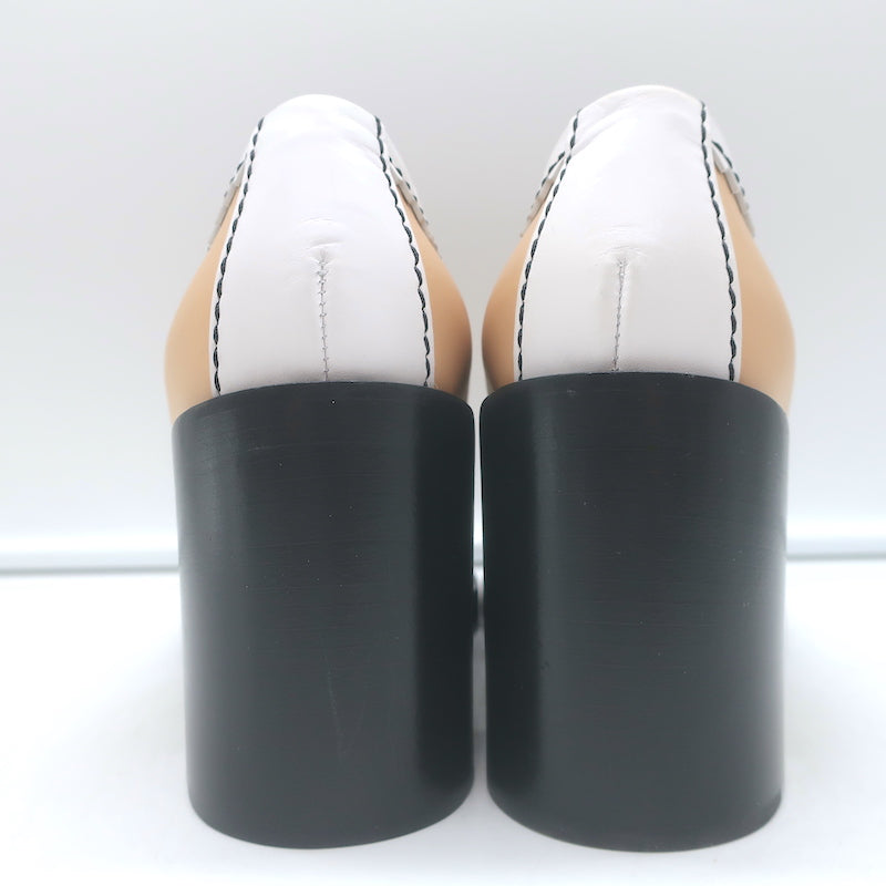 Chanel CC Penny Loafer Pumps Beige &amp; Cream Leather Size 36 NEW