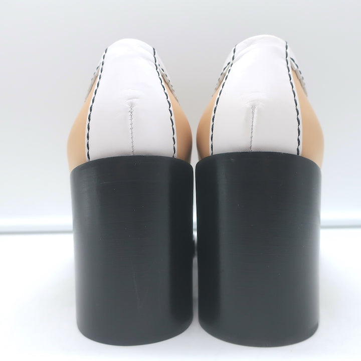 Chanel CC Penny Loafer Pumps Beige &amp; Cream Leather Size 36 NEW