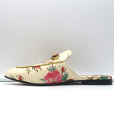 Gucci Princetown Mules Cream Rose Print Leather Size 37.5 Slip-On Flats NEW