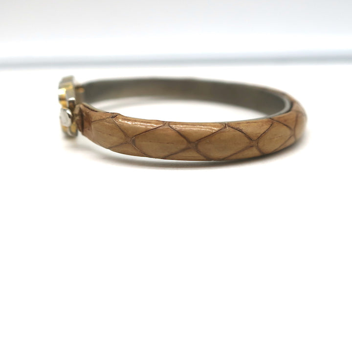 Vintage Gucci GG Bangle Bracelet Tan Snakeskin 24k Gold-Plated