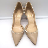 Christian Louboutin Irishell 85 Studded d'Orsay Pumps Nude Leather Size 38.5