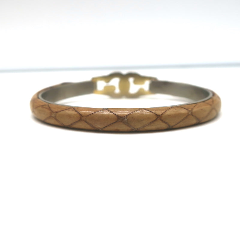 Vintage Gucci GG Bangle Bracelet Tan Snakeskin 24k Gold-Plated