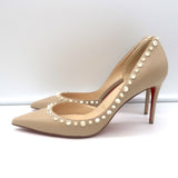 Christian Louboutin Irishell 85 Studded d'Orsay Pumps Nude Leather Size 38.5