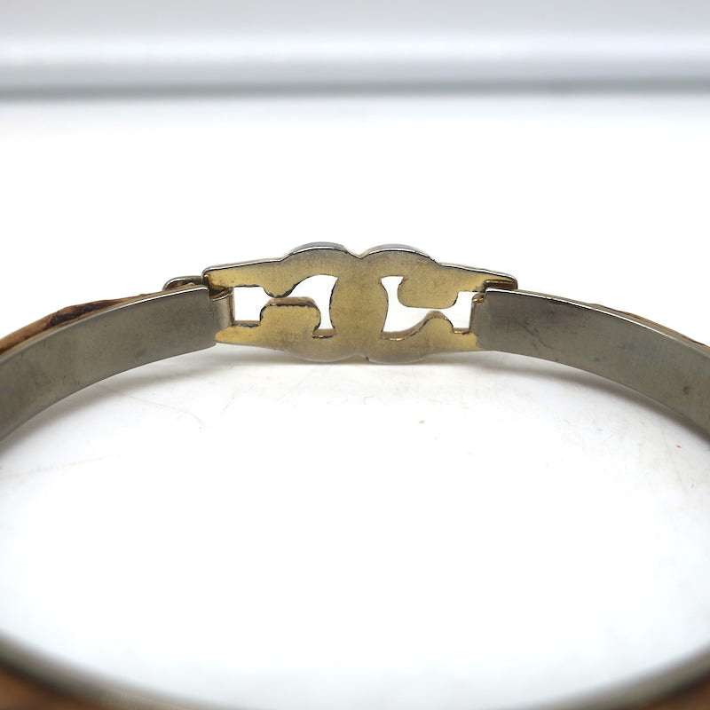 Vintage Gucci GG Bangle Bracelet Tan Snakeskin 24k Gold-Plated