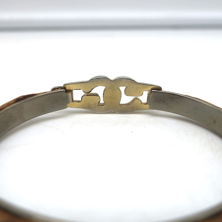Vintage Gucci GG Bangle Bracelet Tan Snakeskin 24k Gold-Plated