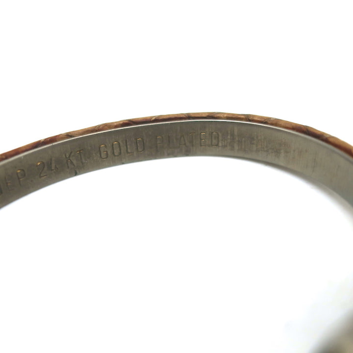 Vintage Gucci GG Bangle Bracelet Tan Snakeskin 24k Gold-Plated