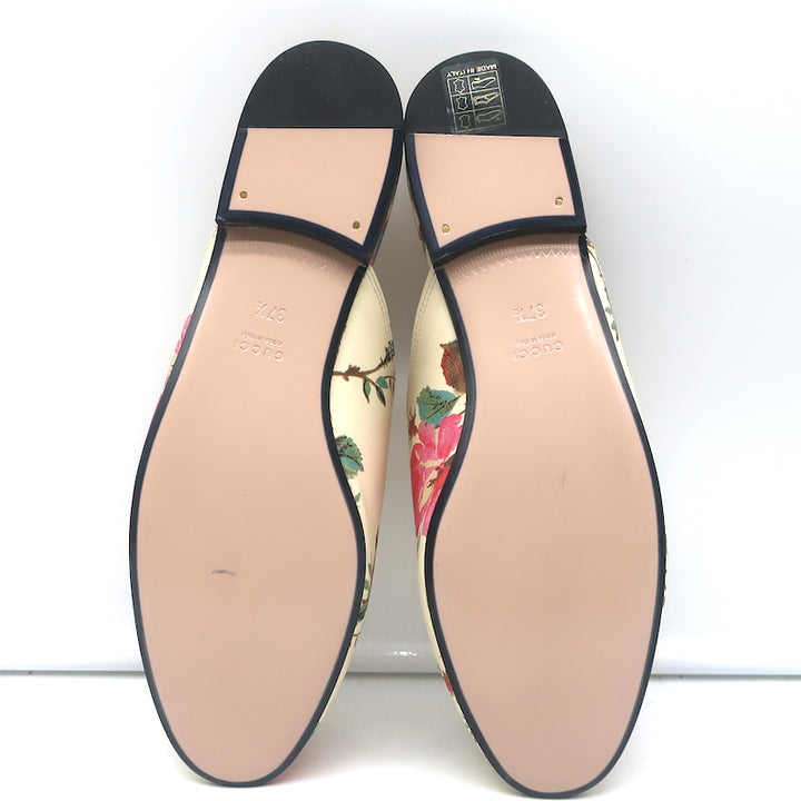 Gucci Princetown Mules Cream Rose Print Leather Size 37.5 Slip-On Flats NEW