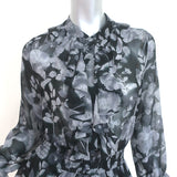 MISA Agnese Tiered Ruffle Midi Dress Gray/Black Floral Print Chiffon Size Small