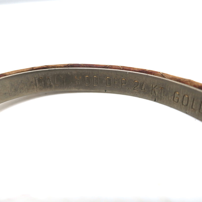 Vintage Gucci GG Bangle Bracelet Tan Snakeskin 24k Gold-Plated