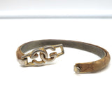Vintage Gucci GG Bangle Bracelet Tan Snakeskin 24k Gold-Plated
