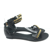 Alexander McQueen Spike Studded Ankle Strap Sandals Black Leather Size 37 NEW