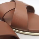 Aquazzura Divine Crisscross Slide Sandals Brown Leather Size 37.5