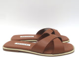 Aquazzura Divine Crisscross Slide Sandals Brown Leather Size 37.5