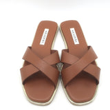 Aquazzura Divine Crisscross Slide Sandals Brown Leather Size 37.5