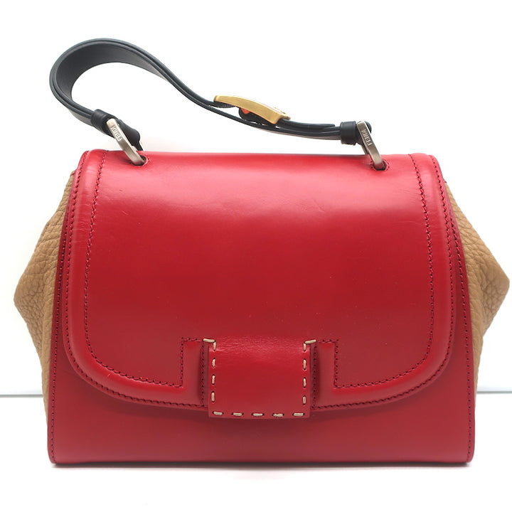 Fendi Silvana Top Handle Bag Red &amp; Brown Leather Small Crossbody