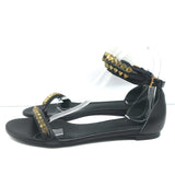 Alexander McQueen Spike Studded Ankle Strap Sandals Black Leather Size 37 NEW