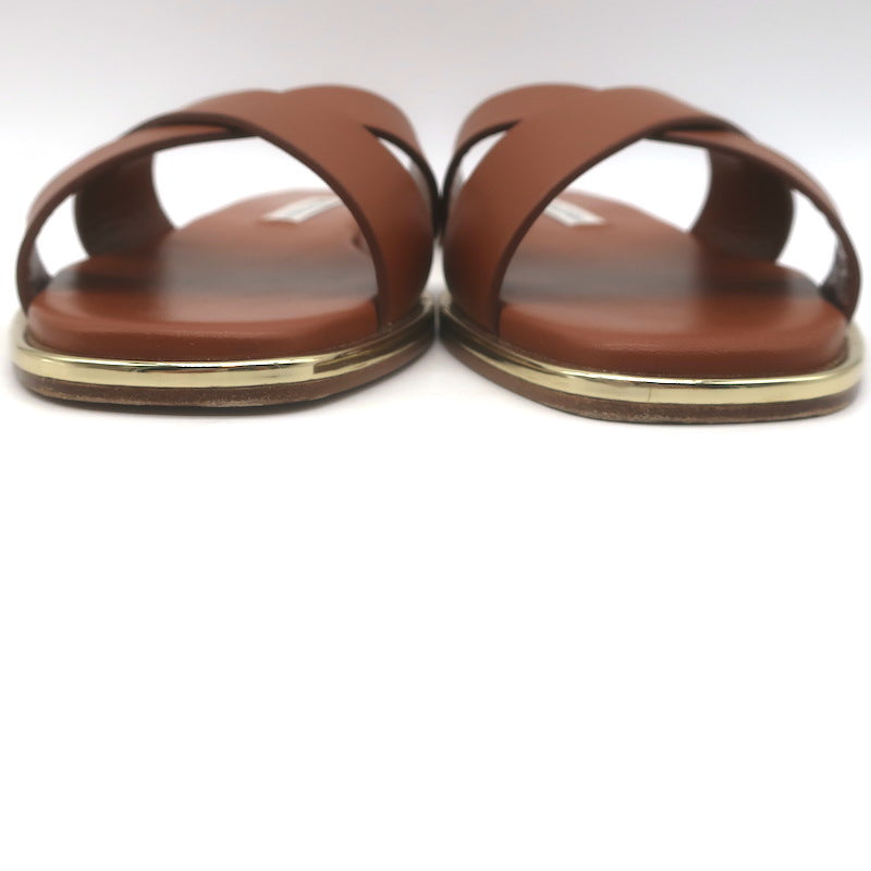 Aquazzura Divine Crisscross Slide Sandals Brown Leather Size 37.5