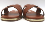 Aquazzura Divine Crisscross Slide Sandals Brown Leather Size 37.5
