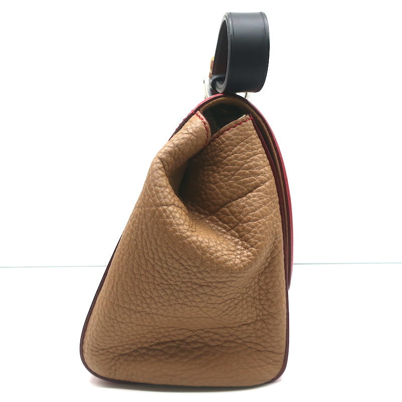 Fendi Silvana Top Handle Bag Red &amp; Brown Leather Small Crossbody