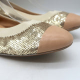 Chanel cap-toe sequin scrunch ballet flats in gold and beige leather, pre-owned authentic luxury (EU 39)