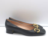 Gucci Baby Horsebit Ballet Flats Black Leather Size 38.5