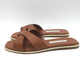 Aquazzura Divine Crisscross Slide Sandals Brown Leather Size 37.5