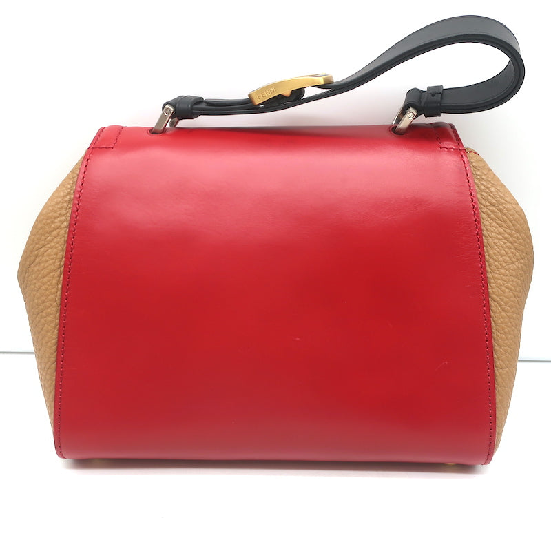 Fendi Silvana Top Handle Bag Red &amp; Brown Leather Small Crossbody
