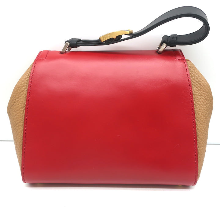 Fendi Silvana Top Handle Bag Red &amp; Brown Leather Small Crossbody