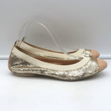 Authentic Chanel cap-toe sequin scrunch ballet flats in gold and beige leather, pre-owned