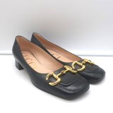 Gucci Baby Horsebit Ballet Flats Black Leather Size 38.5